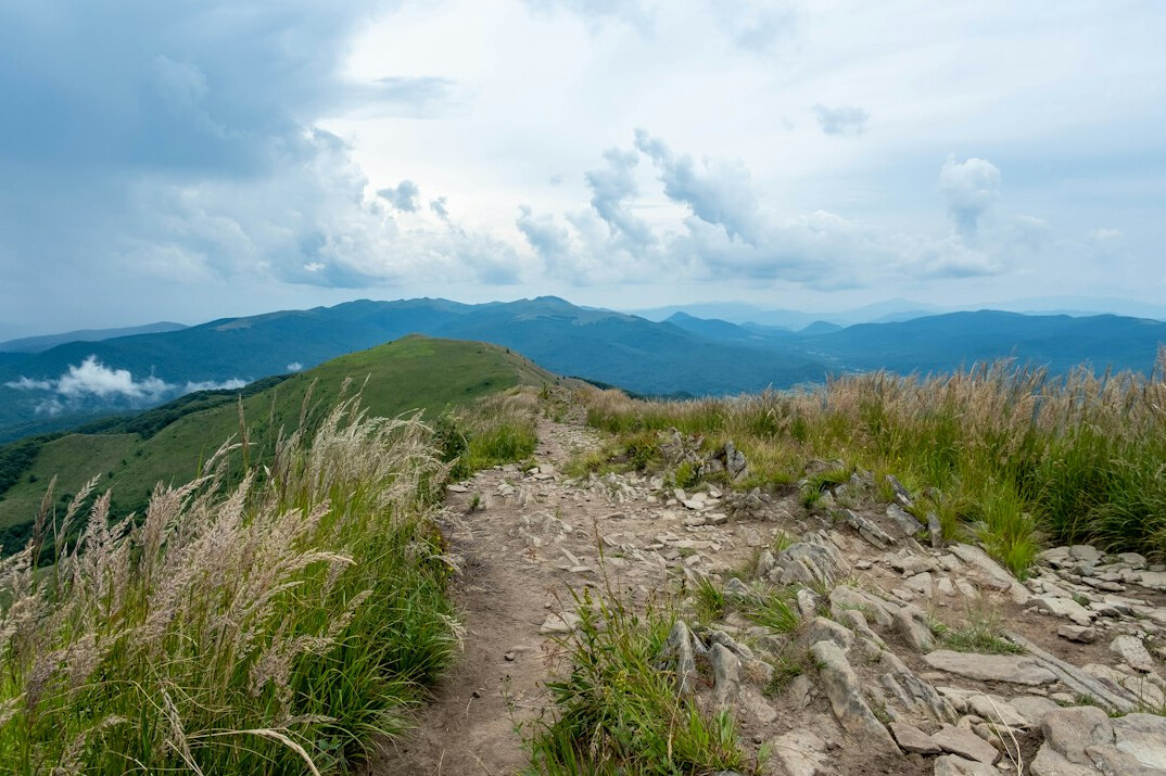 hiker on mountain trail in poland